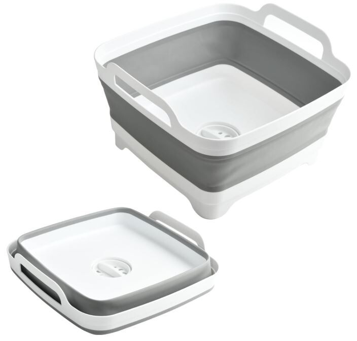 2 PACK! Gray Collapsible Sink with Drain, Wash Basin Camping Kitchen Laundry Tub