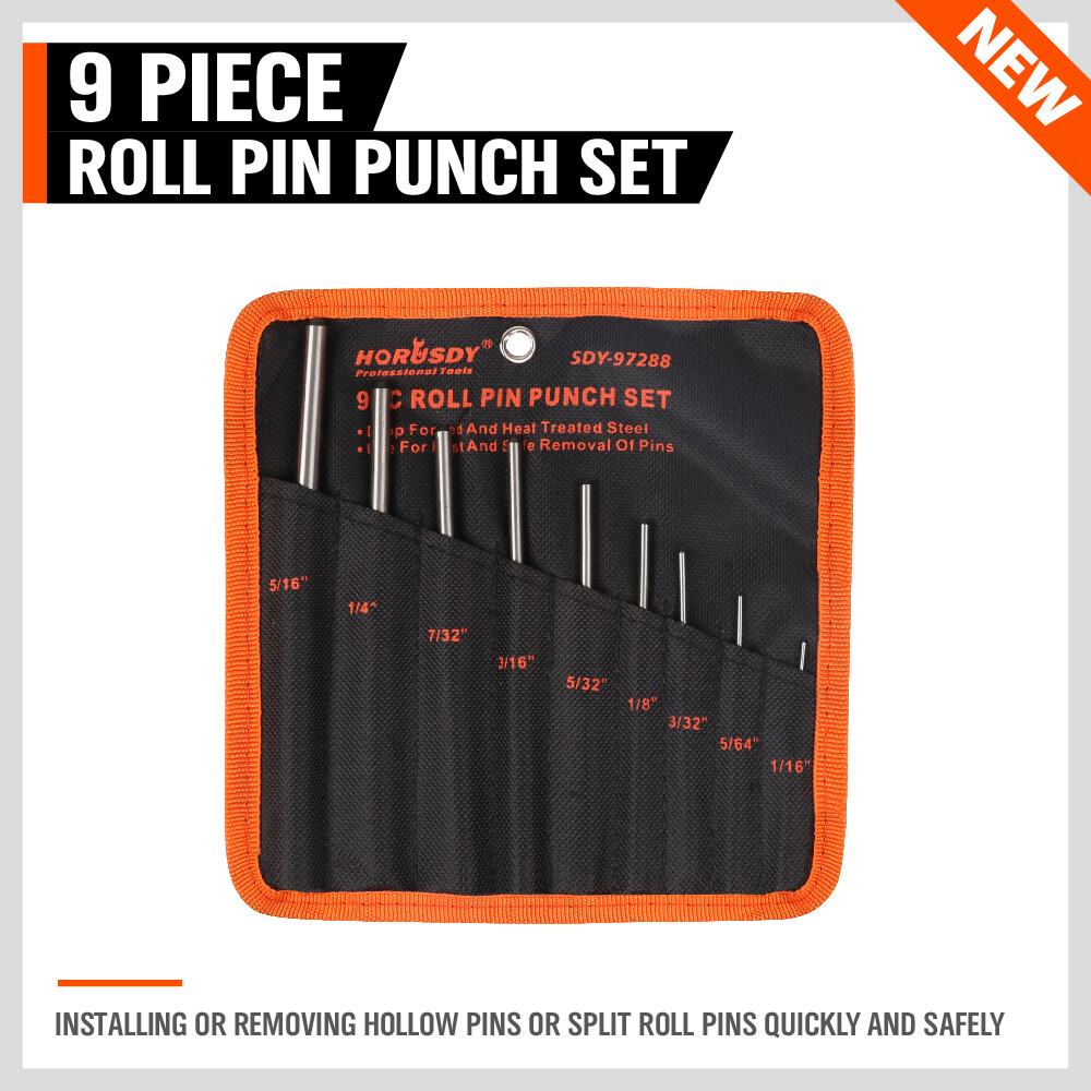 9pc Forged Steel Roll Pin Punch Set in Roll Up Case Rifle Gunsmithing Jewelers