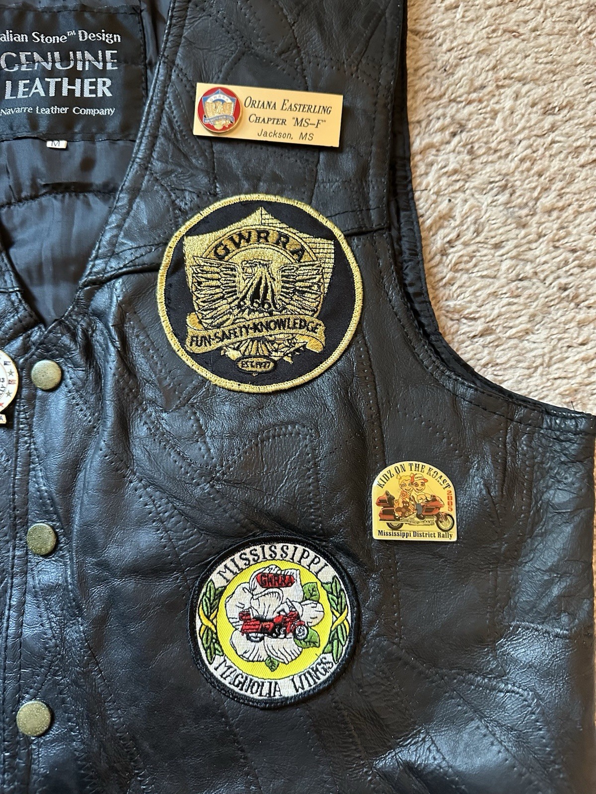 Vintage GWRRA Gold Wing Mississippi Chapter F Leather Vest Patches 2007