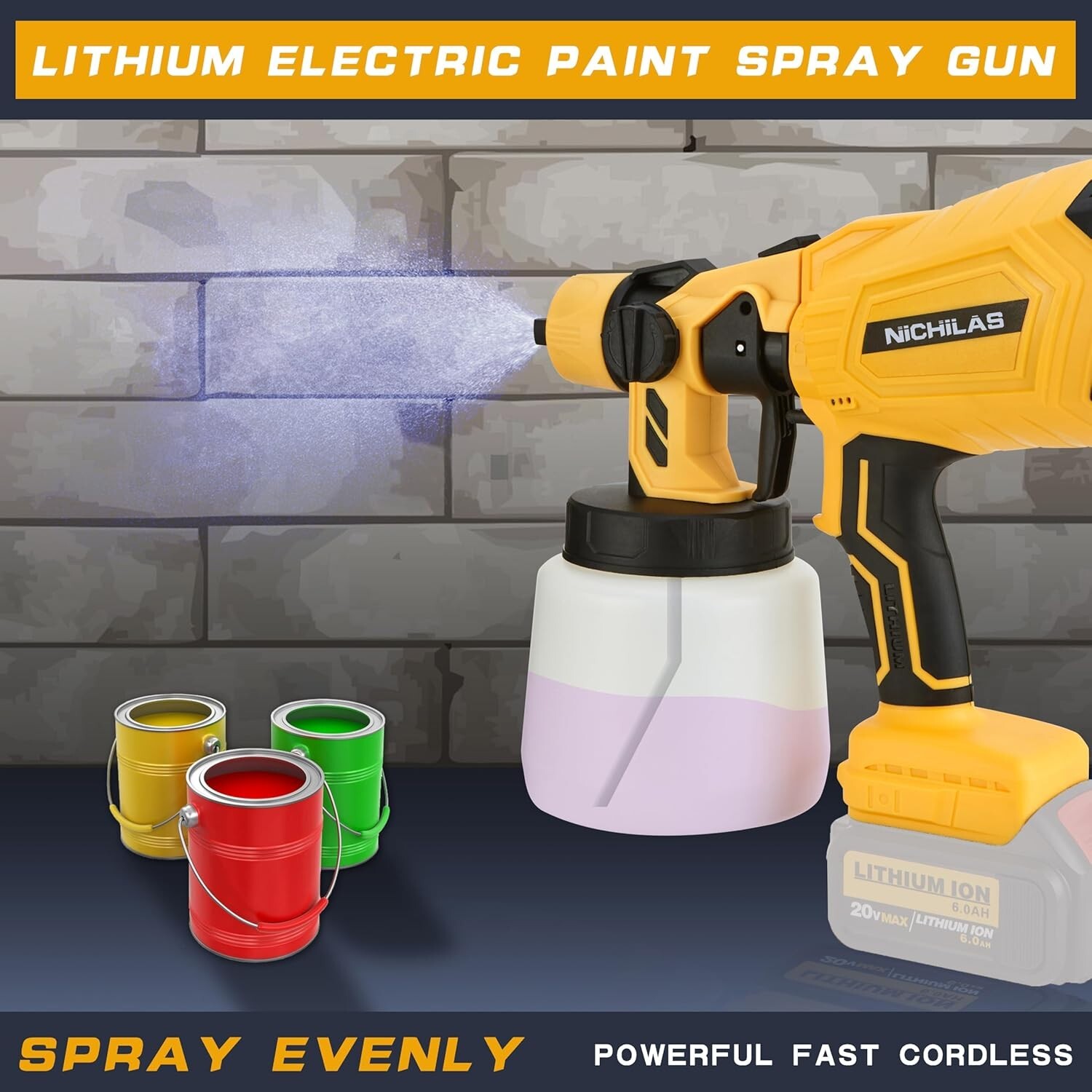 Cordless Paint Sprayer Compatible with DEWALT 20V Battery, Brushless Motor HVLP