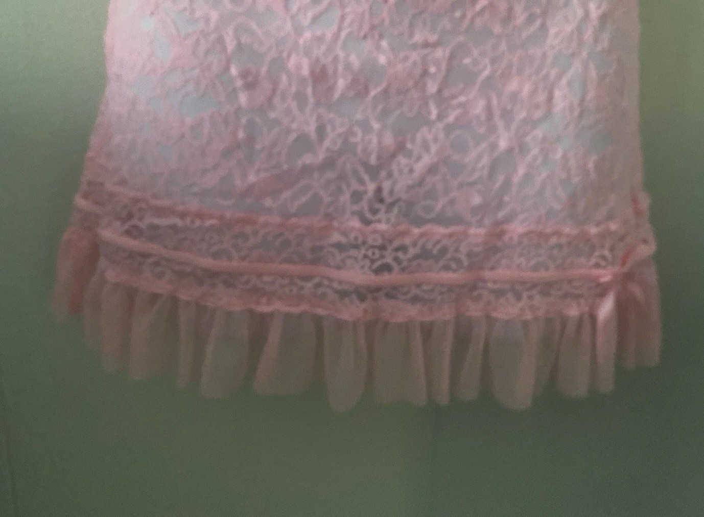 Victoria's Secret Lace Slip Dress Sz XS? Light Pink Sheer Ruffle Bow Lingerie