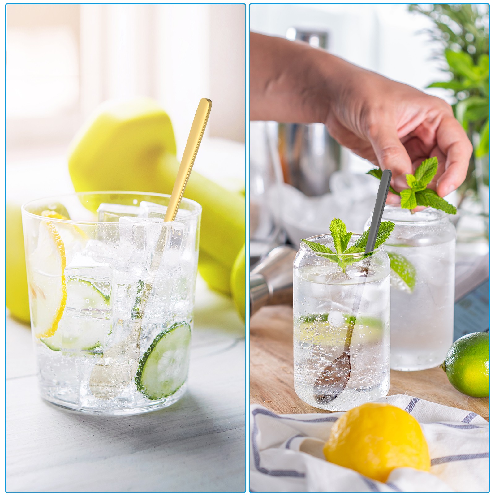 Long Handle Iced Tea Spoon, 4 Pcs 7" Stainless Steel Long Spoons, Gold Tone