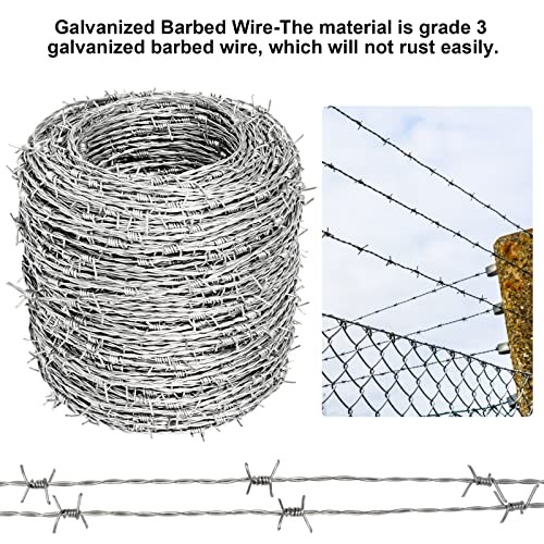 Real Barbed Wire 660FT（200M）, 4 Point Galvanized Barb Wire 18 660FT - 200M