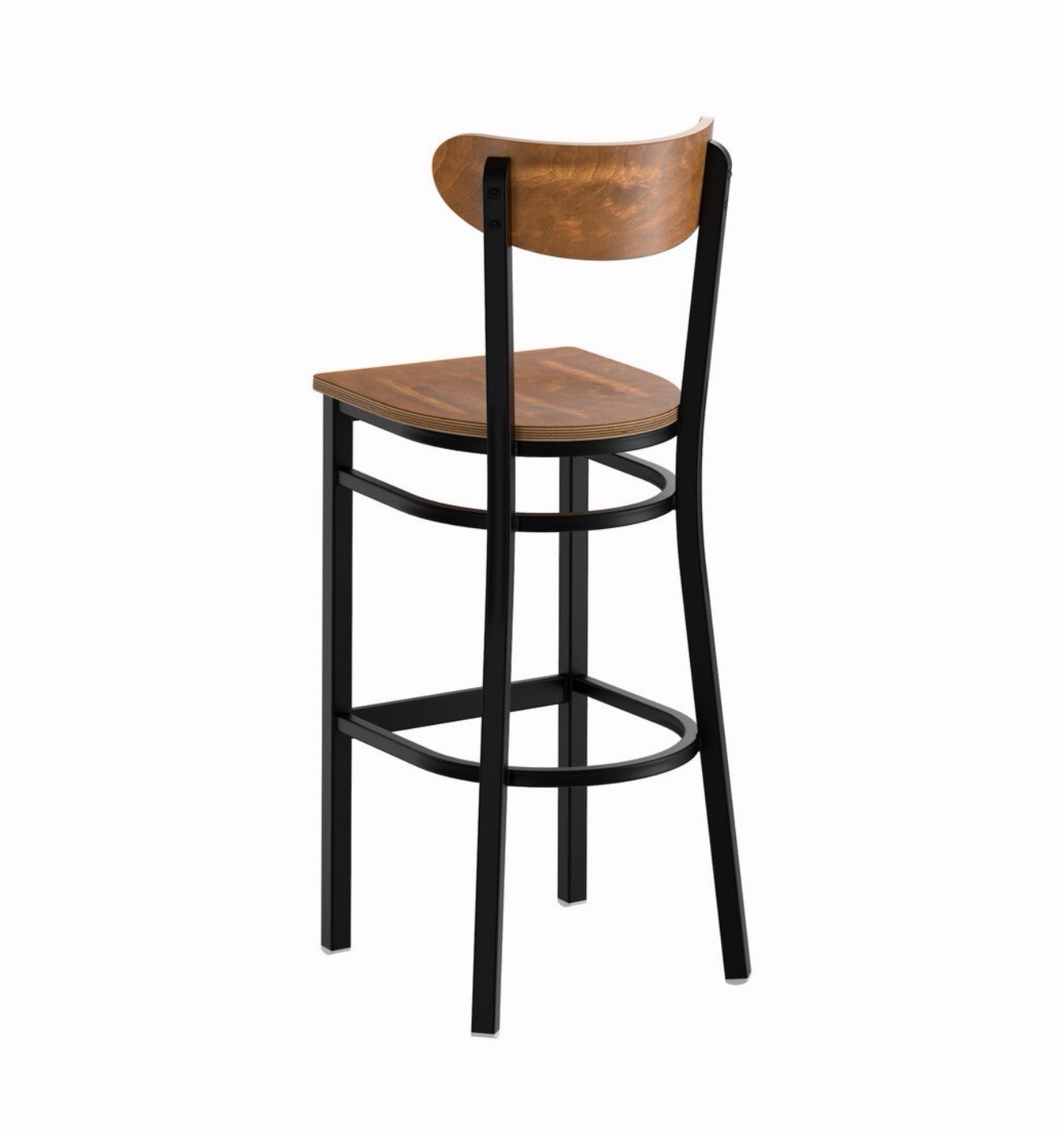 Lancaster Boomerang Bar Stool Black Finish Vintage Wood Seat & Back
