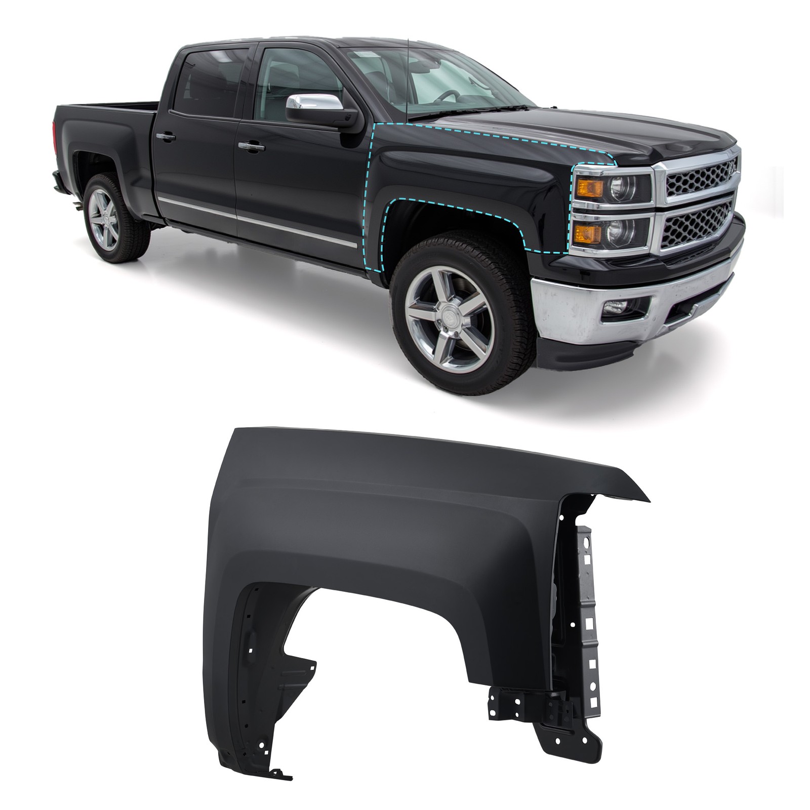 Fender For Chevrolet Silverado 1500 2014-2018 Front Passenger-Side RH Assembly