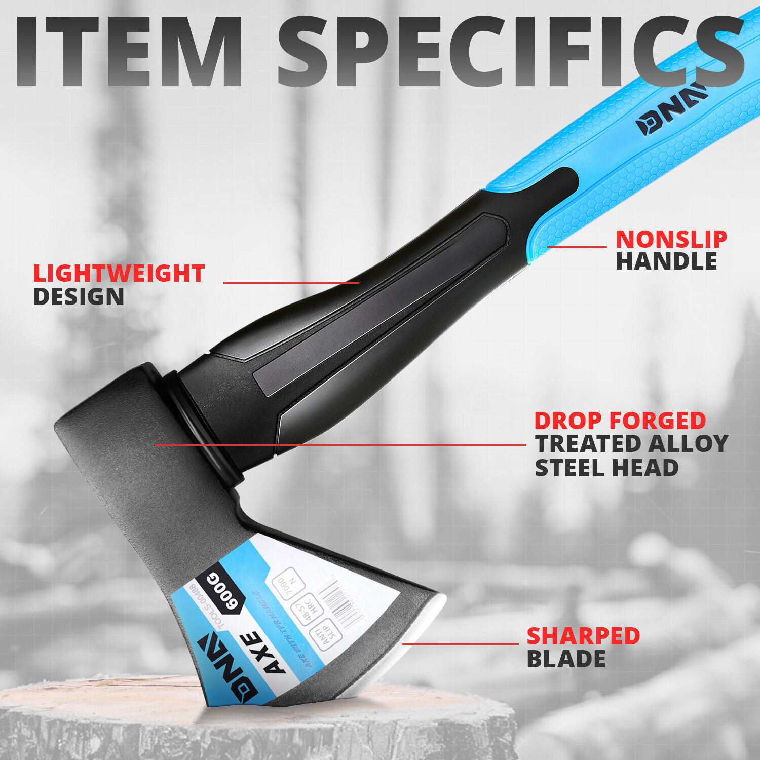 15.3" Long Fiberglass Handle 1.32lbs Heat-treated Alloy Steel Chopping Axe Head