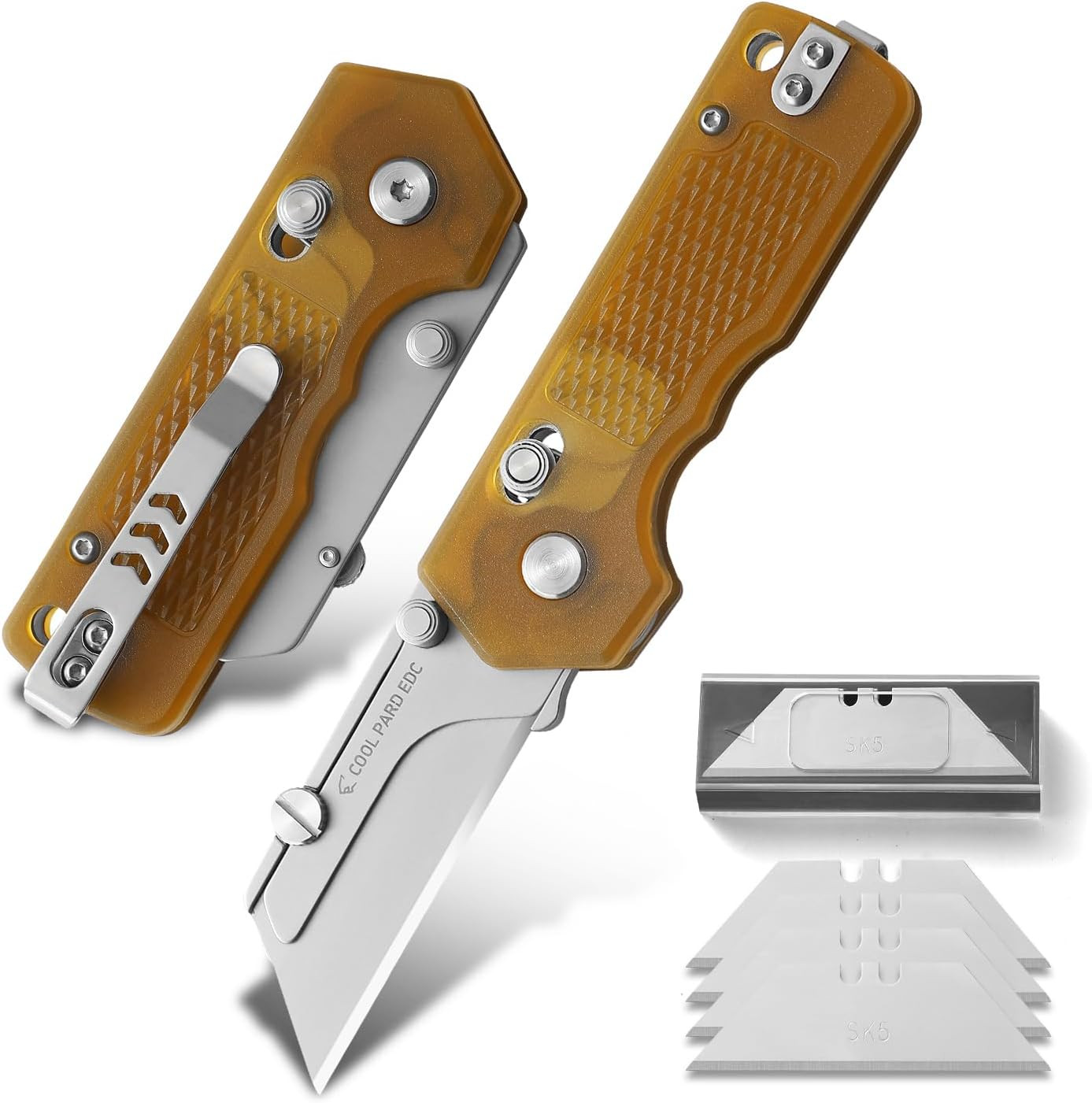 Folding Pocket Utility Knife ，Quick Change Blade Razor Knife with 4Pcs Extra Raz