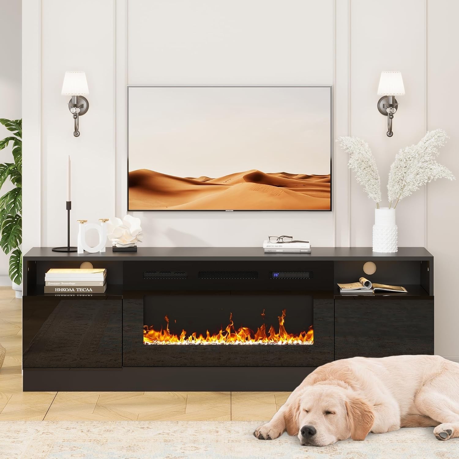 70" Fireplace TV Stand for 80 inch TVs with 36" Electric Fireplace