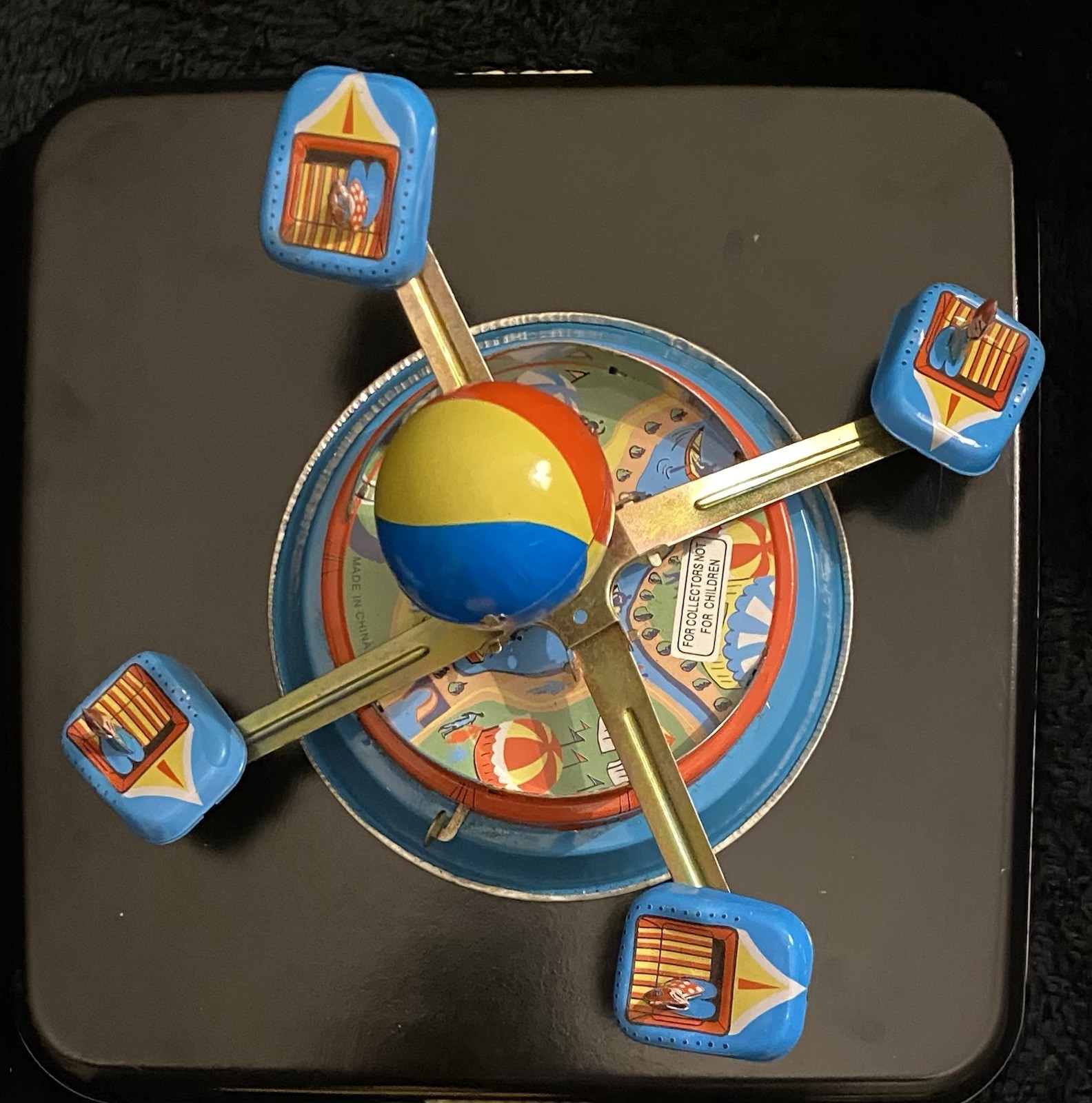 Vintage M.G.R.S. Merry Go Round Series Tin Litho Amusement Park Wind-up Spin Toy