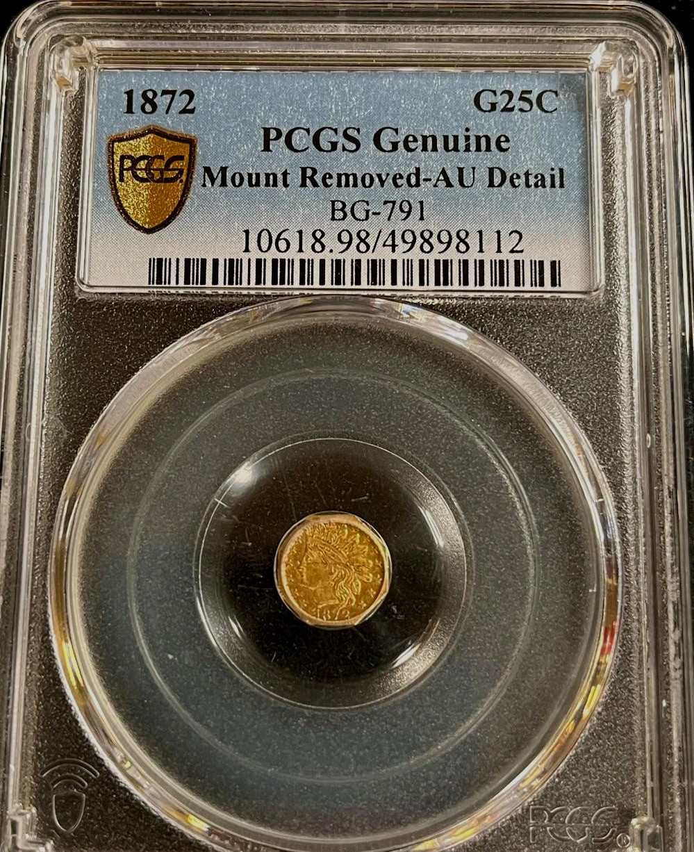 PCGS AU Det 1872 California Fractional Gold Octagonal Liberty Head BG-791 G25C