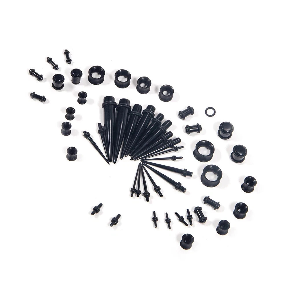50pcs Ear Stretching Kit 14G-00G Taper Ear Gauges Plugs Tunnels Expander Set