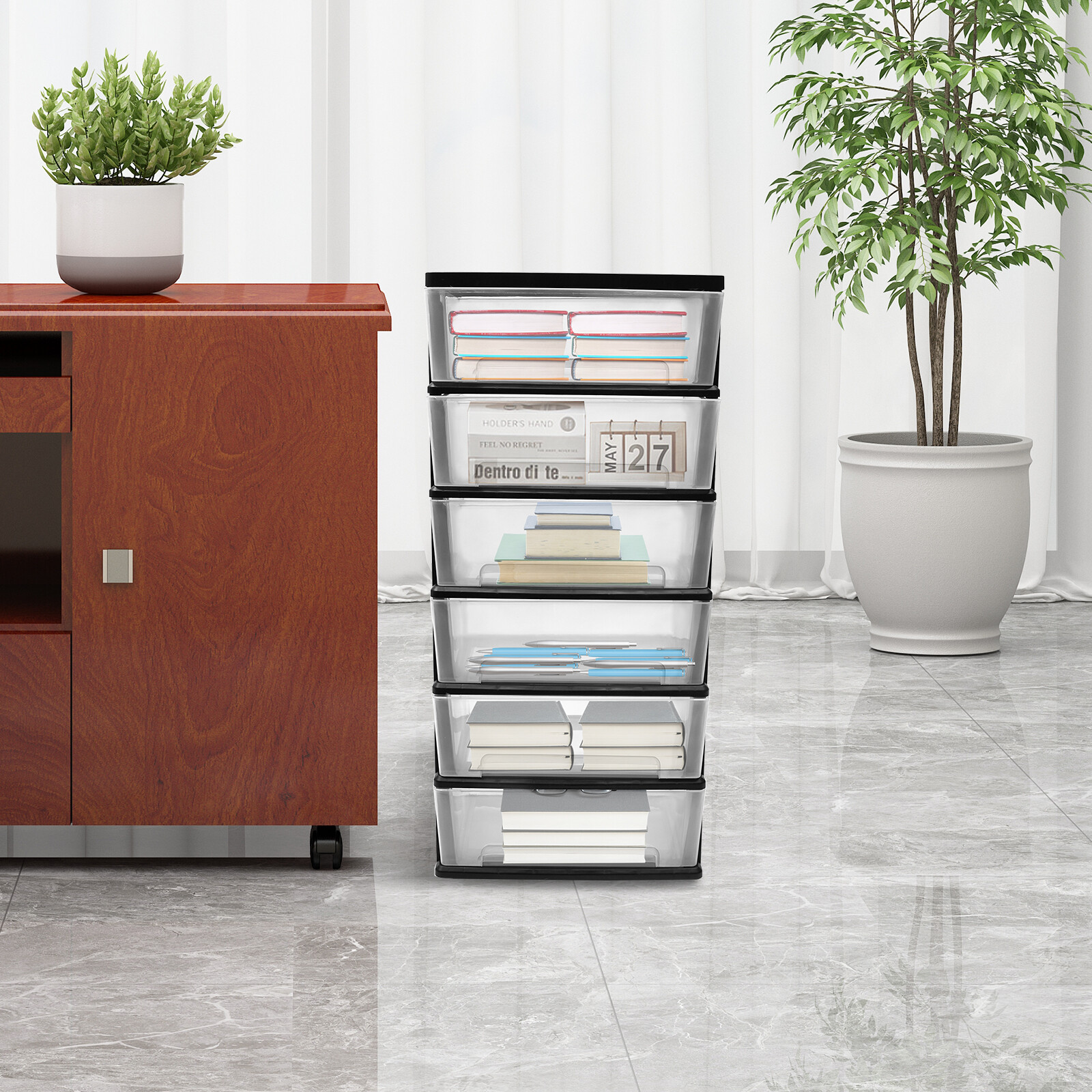 Drawer Cart Wide Tower 6-Drawer Dorm Storage Rolling Organizer For Office USA