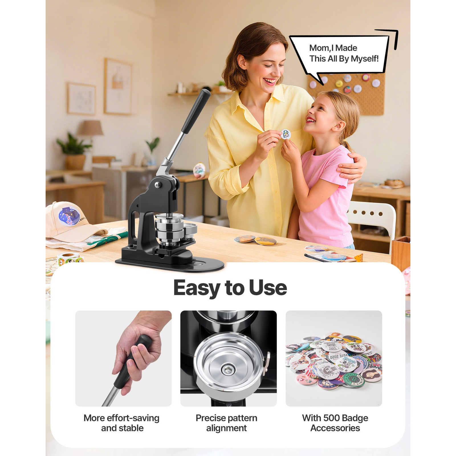 Uimoso Button Maker Machine with 2.25 in Mold and 500 Button Components, Black