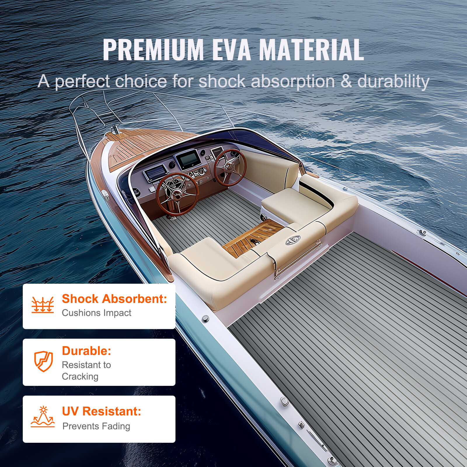 VEVOR 94.5x45.7" EVA Foam Boat Decking Sheet Mat Faux Teak Marine Yacht Flooring