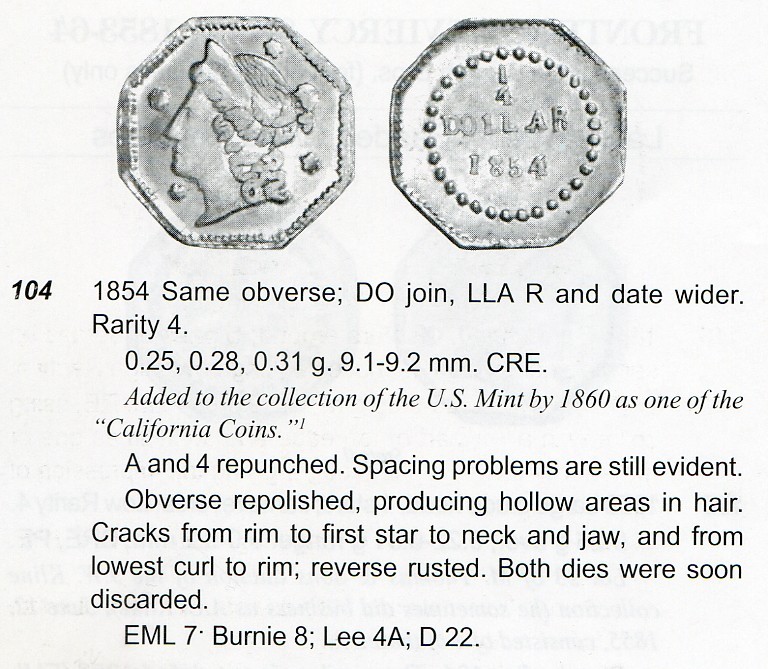 Scarce 1854 G25C California Fractional Gold BG-104 / NGC MS61 Total NGC Pop 20.