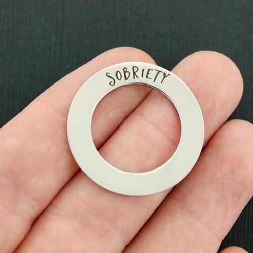 Sobriety Stainless Steel Affirmation Circle Charms - BFS021-1027