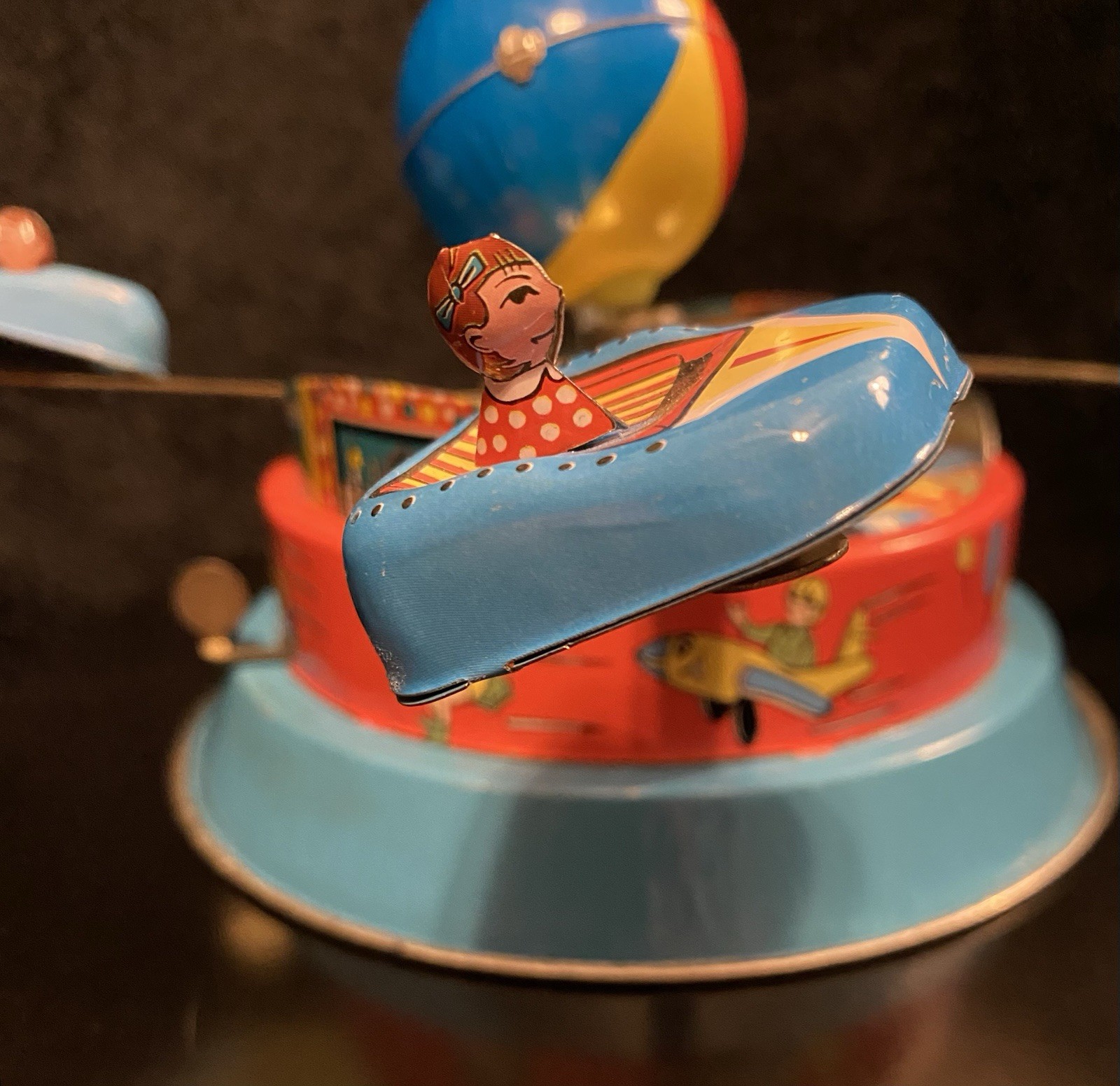 Vintage M.G.R.S. Merry Go Round Series Tin Litho Amusement Park Wind-up Spin Toy