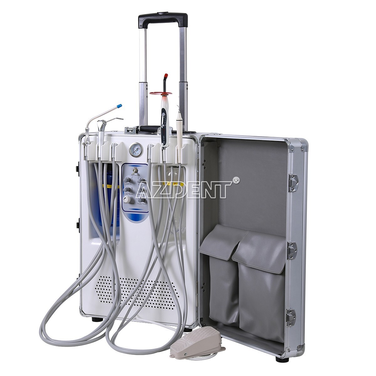 Dental Portable Mobile Delivery Unit Cart+Air Compressor+Scaler+Curing Light USA