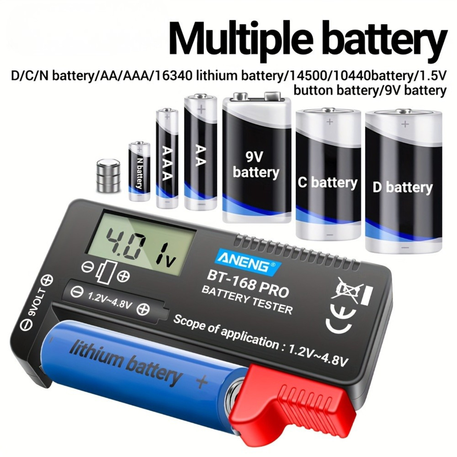 Battery Tester Checker Universal For AA AAA C D 9V 1.5V Button Cell Batteries