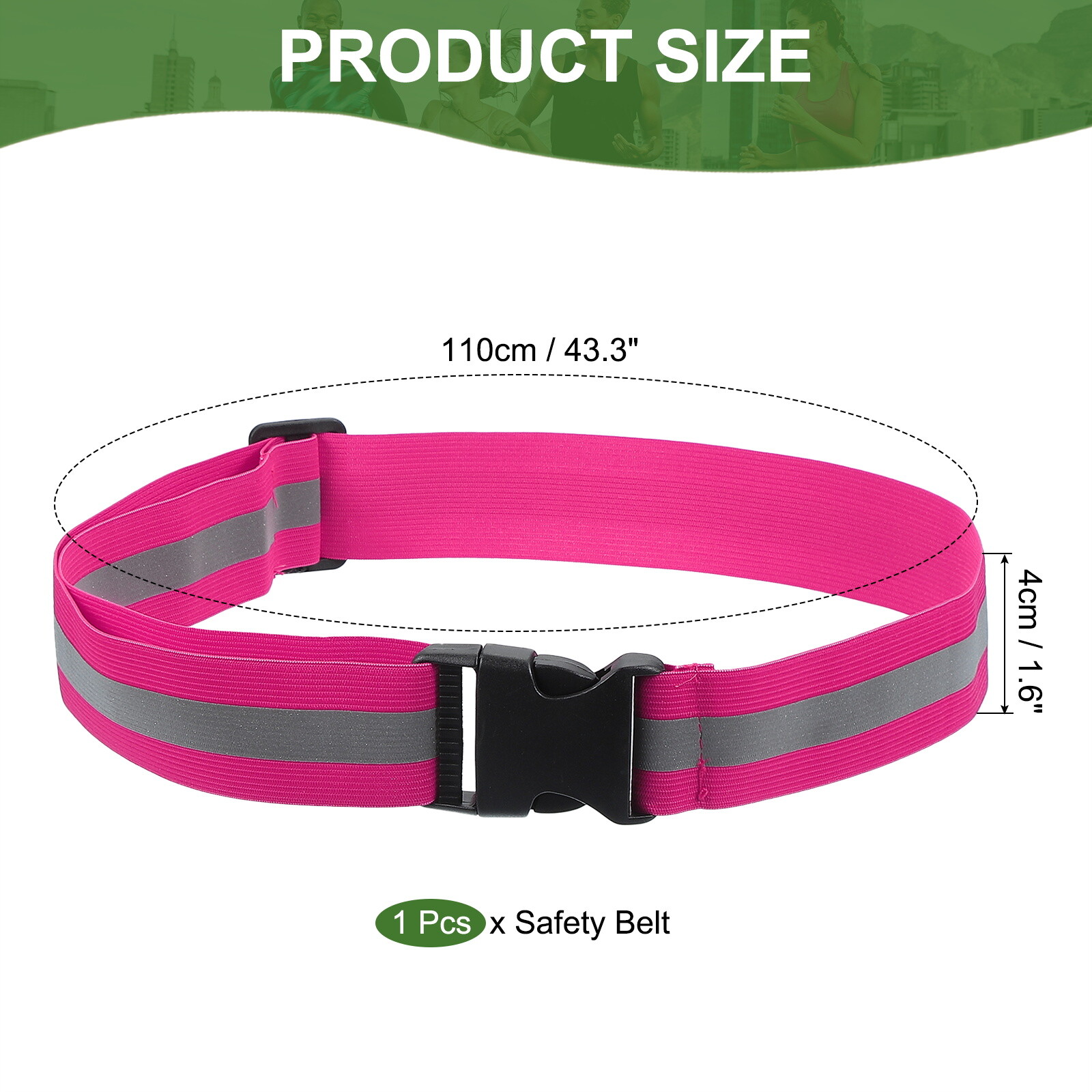 Reflective Belt, Adjustable Hi-Vis Safety Running Gear Belt, Rose Red