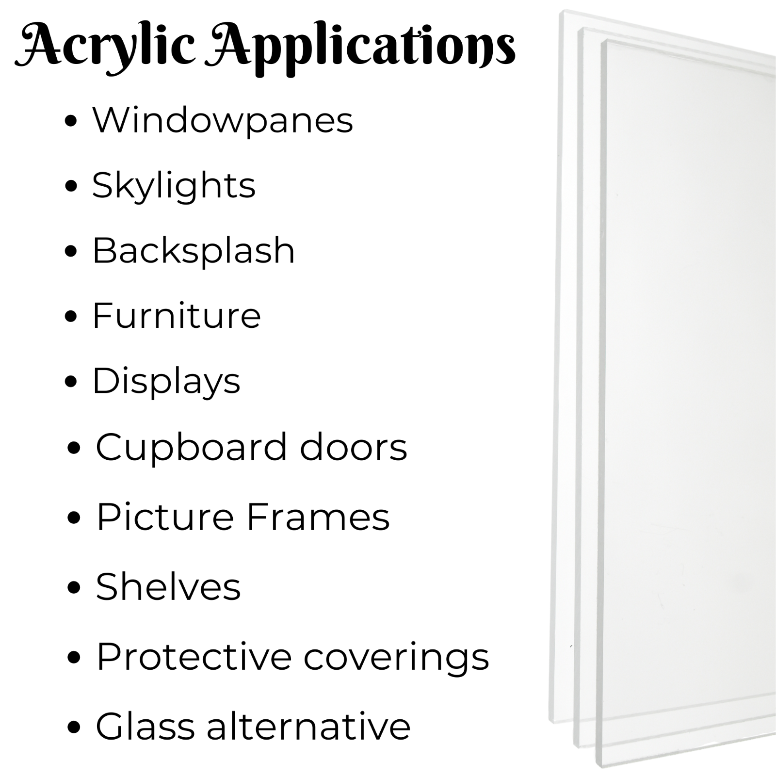 Clear Acrylic Sheet, Plexiglass Sheet, Plastic Sheet - Choose Size and Thickness