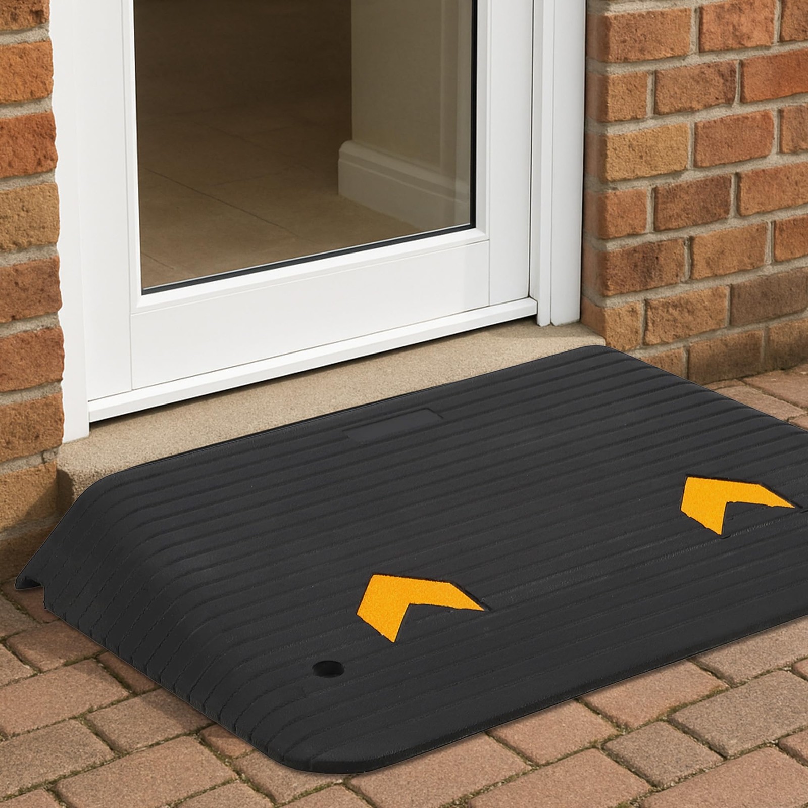 3.5 Inch Raised Rubber Threshold Ramp Cuttable Door Ramp, Portable Non-Slip Ramp