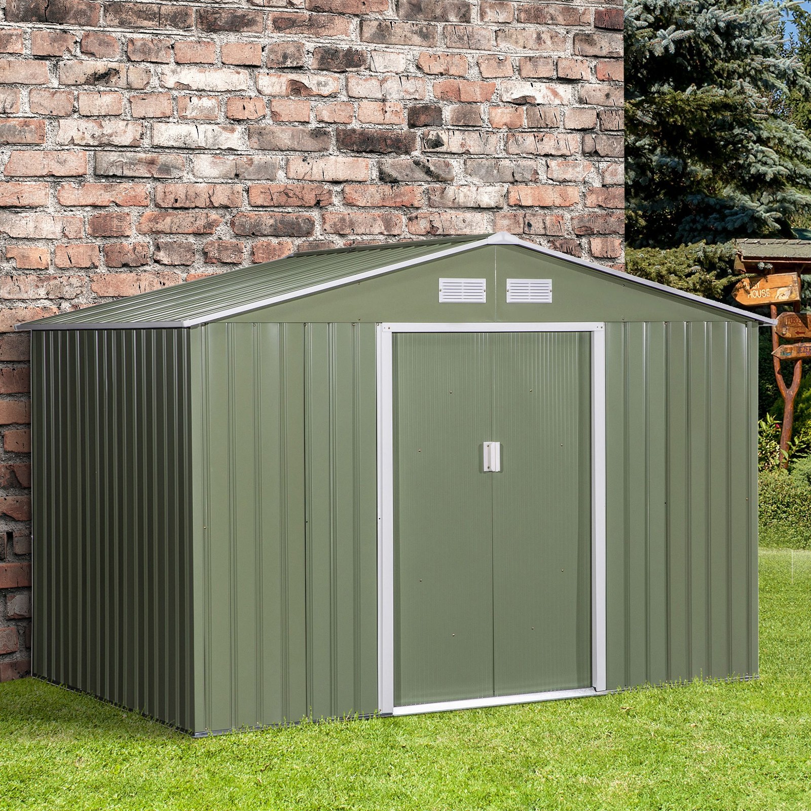 Outdoor Storage Shed 9x6 ft, Metal Garden Shed Double Doors, Weather-Resistant