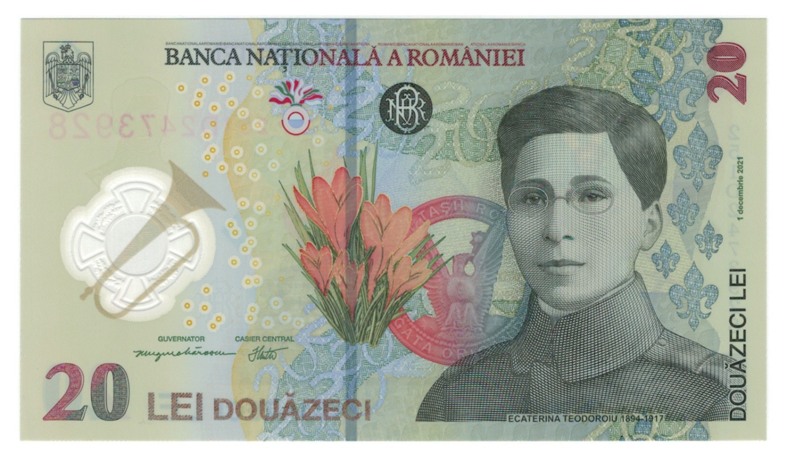 Romania 20 Lei (1.12.2021/2025) - Polymer, Romanian Heroine/ p119Ac, B293c UNC