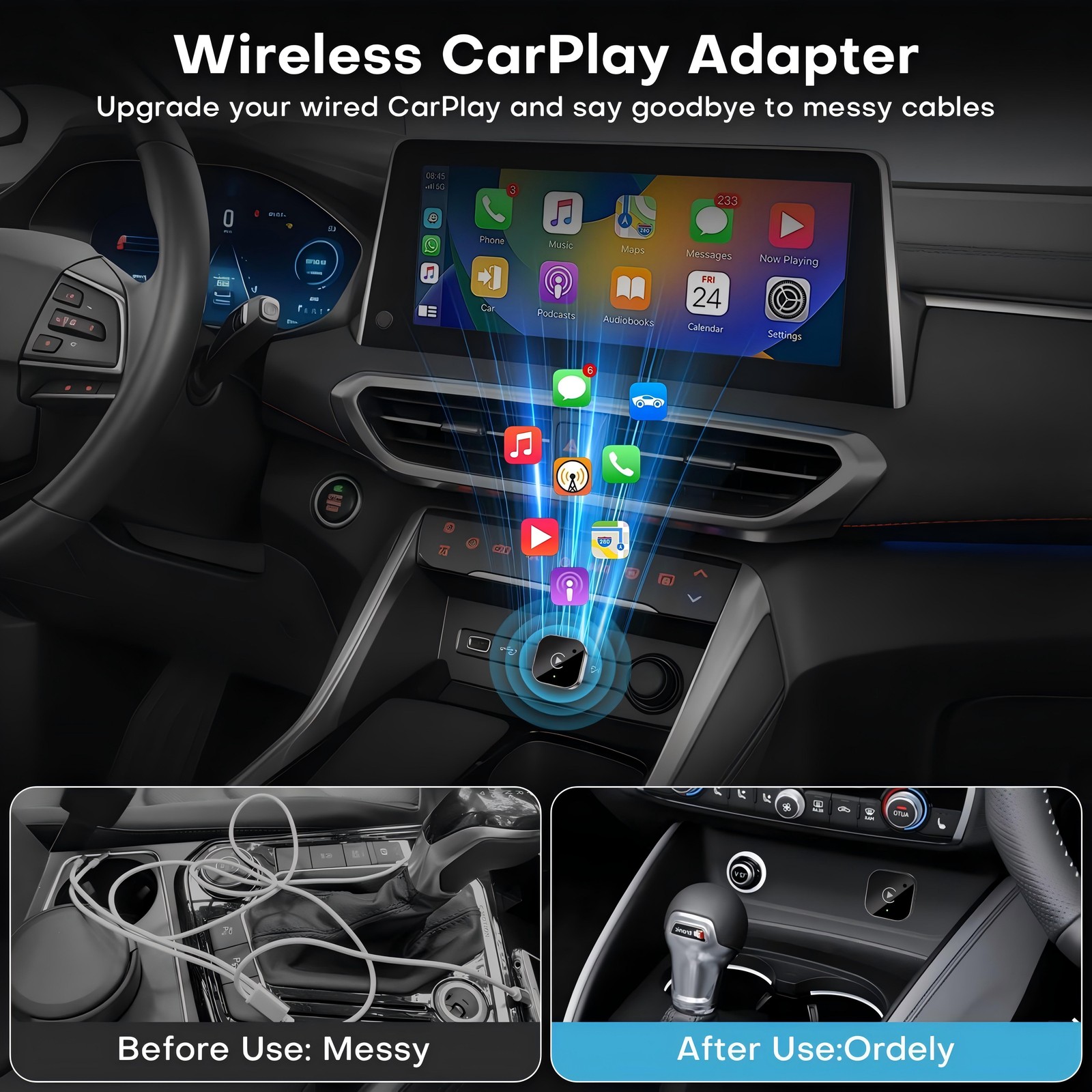 Wireless USB Carplay Adapter Dongle For iPhone Apple Android Auto Plug &Play