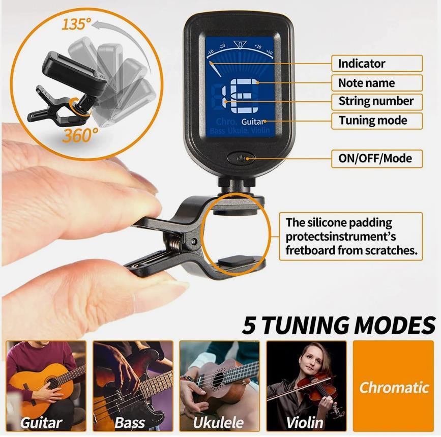 LCD Clip On Chromatic Acoustic Bass Electric Guitar Ukulele Banjo Violin Tuner