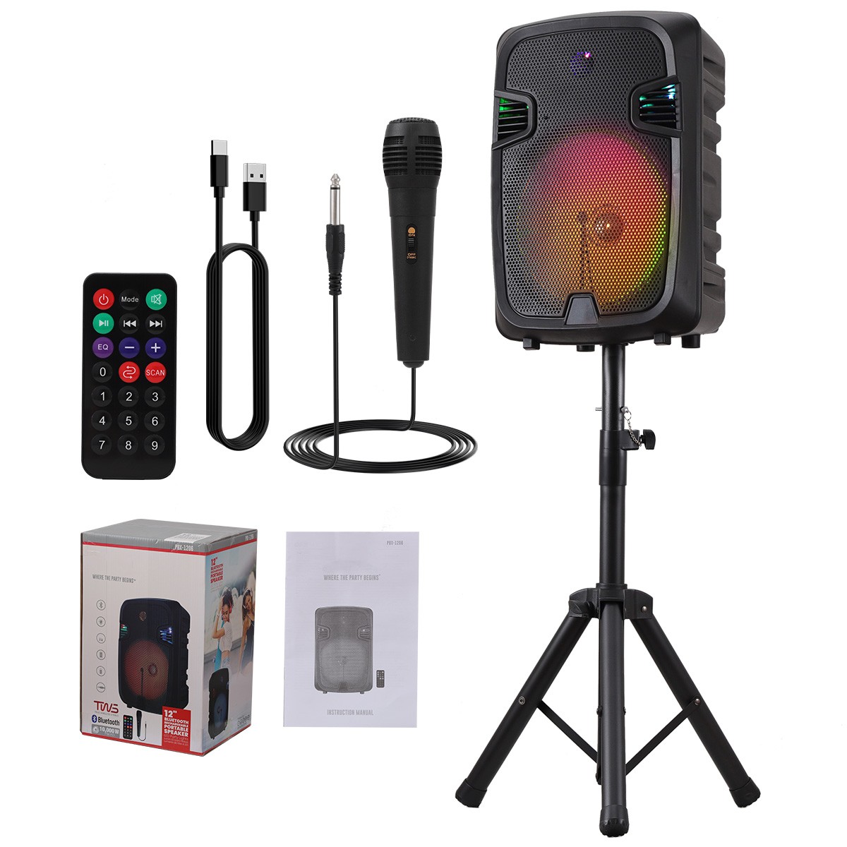 12'' 10000W Loud Large Party Speaker Bluetooth Heavy Bass Sound Party & Micphone