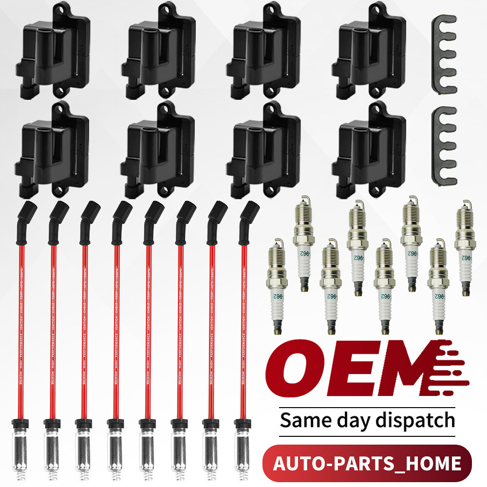 For Chevy GMC 4.8L 5.3L 6.0L 8.1L Square Ignition Coil & Spark Plug Wire Pack 8