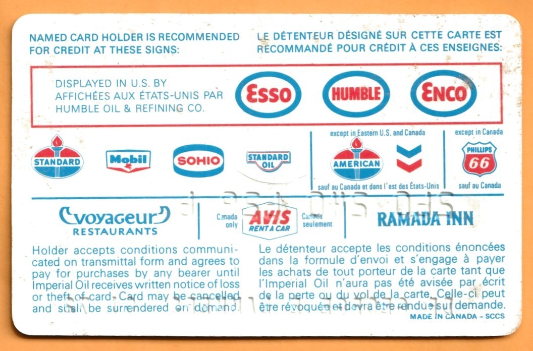 Esso Credit Card 1972 Expiration with Maple Leaf & Humble OIl OBSOLETE tac1