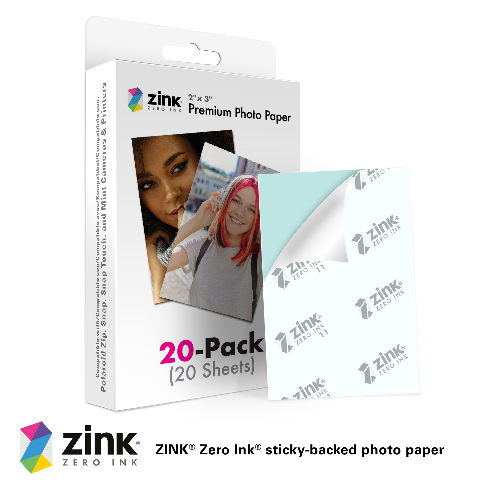 Zink 2"x3" Premium Photo Paper (20 Pack) Compatible with Polaroid Snap & More