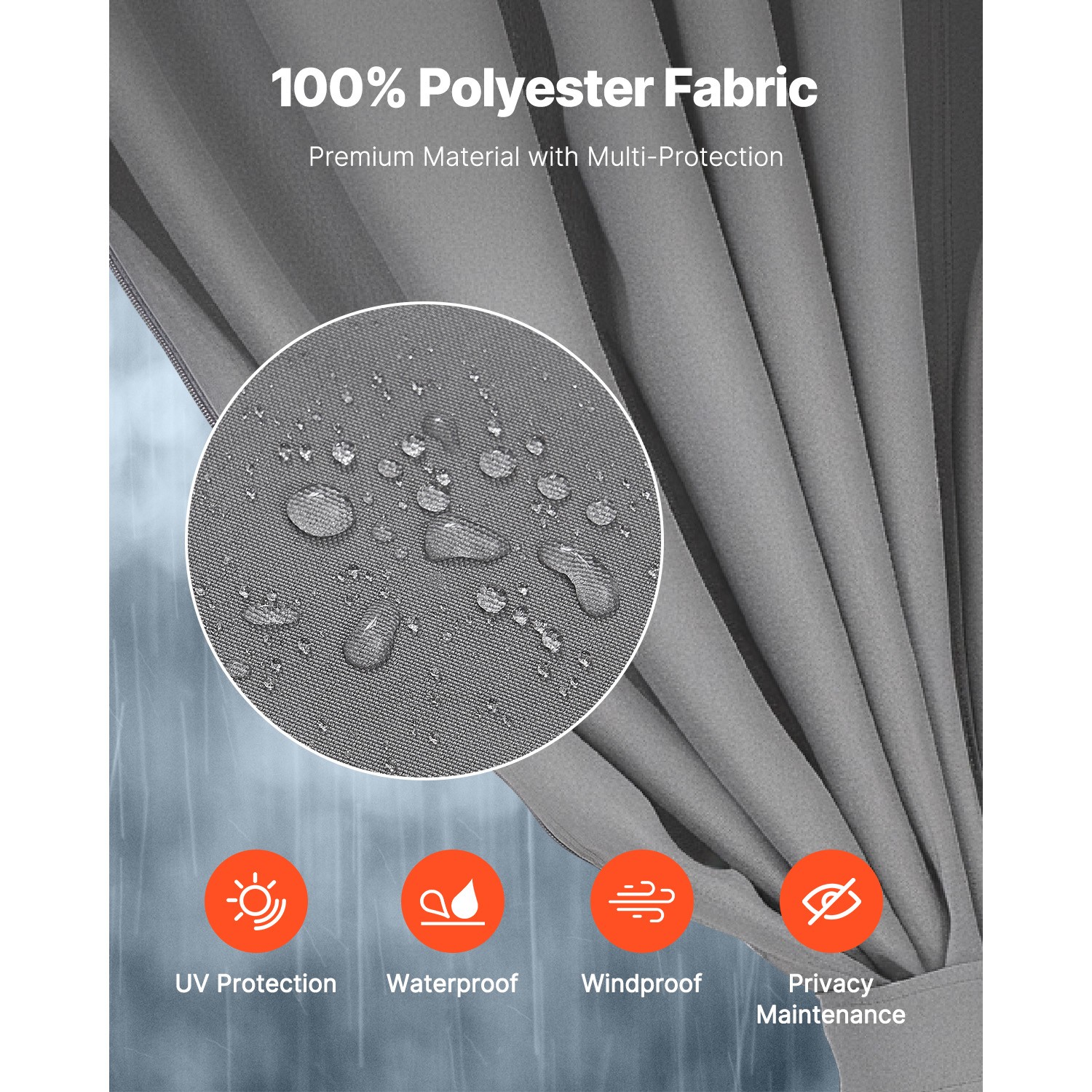 Gazebo Privacy Curtain 10' x 10' x 6.9' Waterproof Gazebo Curtains Gray