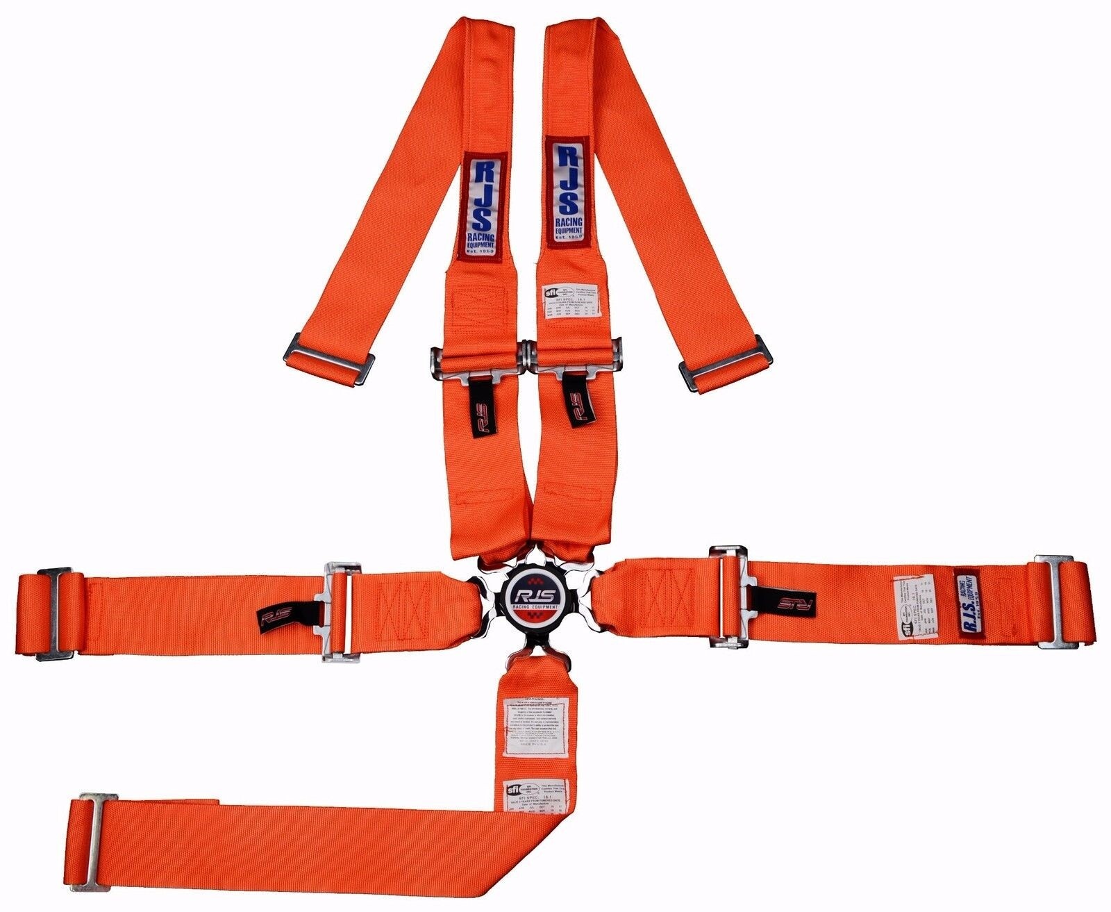 RJS RACING SFI 16.1 5PT HANS CAM LOCK ROLL BAR MOUNT WRAP IN BELT ORANGE 1047105