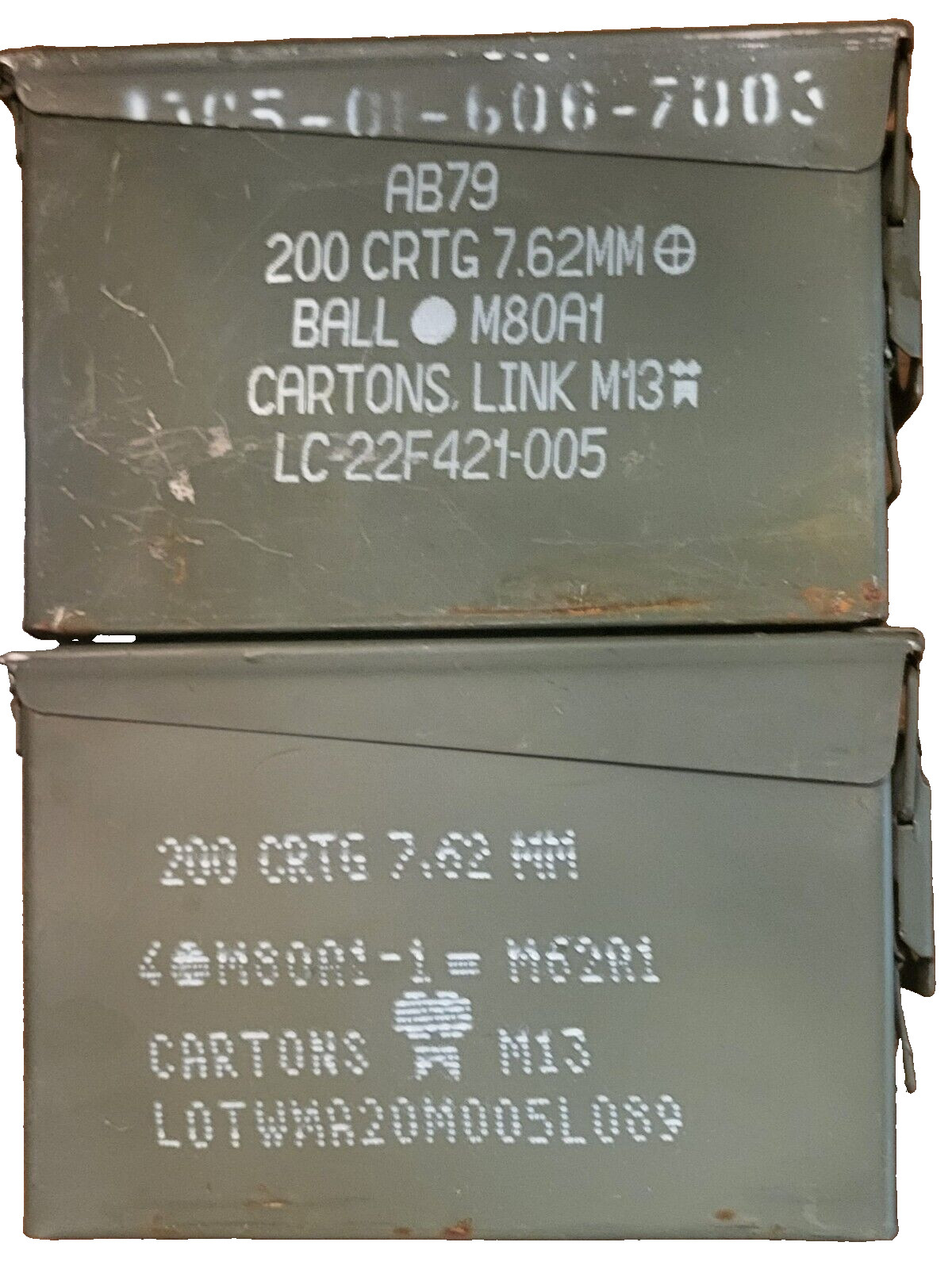 2 M19A1 .30 Cal 7.62x51mm Ammo Cans Excellent Condition