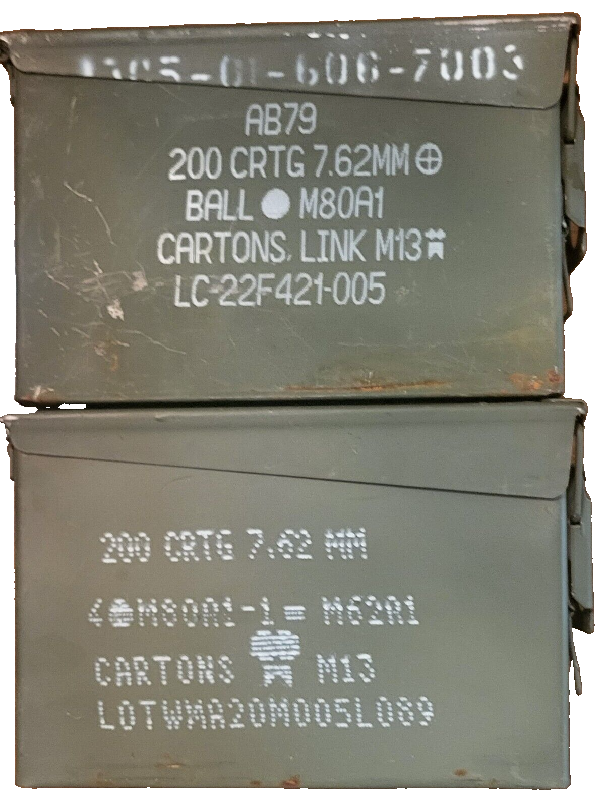 2 M19A1 .30 Cal 7.62x51mm Ammo Cans Excellent Condition