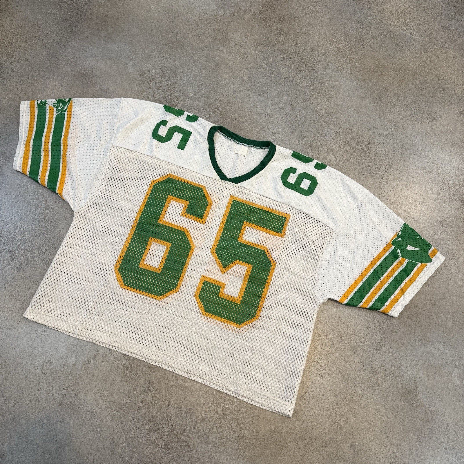 Vintage 80s Boxy Cropped Mesh Practice Football Jersey 2XL White Panthers #65