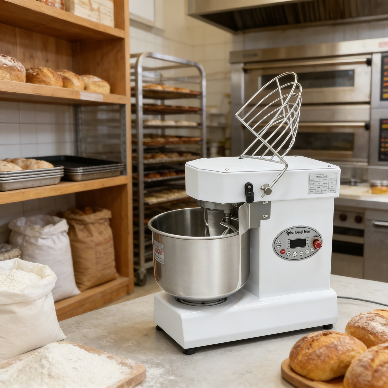 10QT Commercial Dough Mixer 110V Spiral Flour Mixing for Bakeries, Restaurants