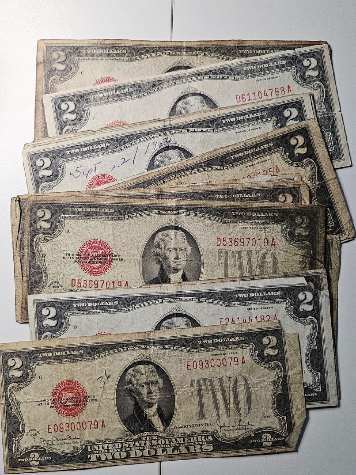 1928 $2 Red Seal Bill Jefferson Dollars Rare Certificate Two Old Note Money