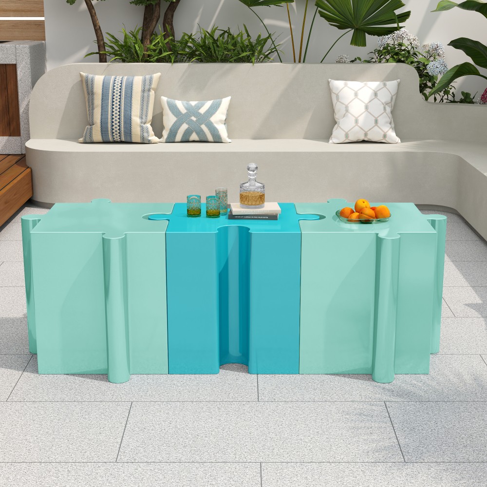 Light Blue Modular Puzzle Art Table, Concave Edge for Indoor/Outdoor