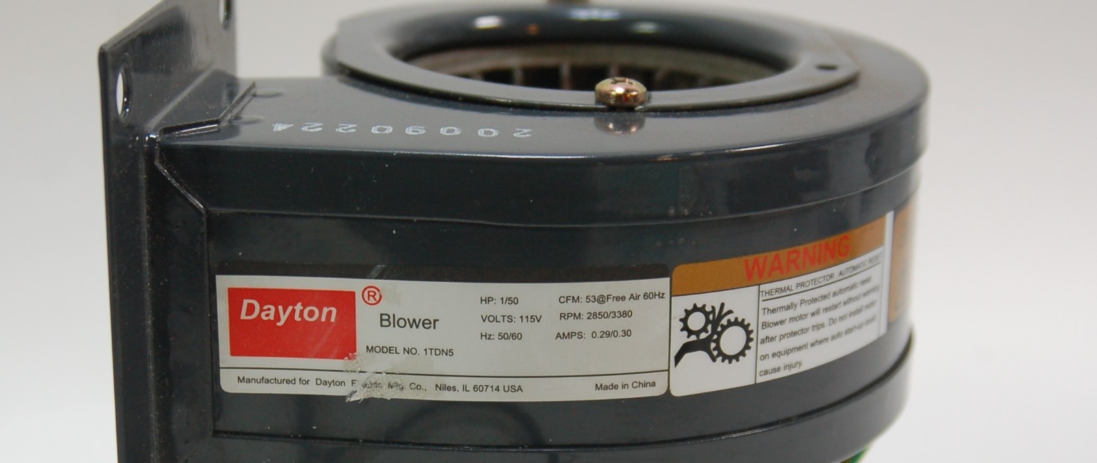 Dayton Centrifugal Fan 1TDN5 115V, 50/60 Hz Squirrel Cage Blower 1/50 HP 53 CFM