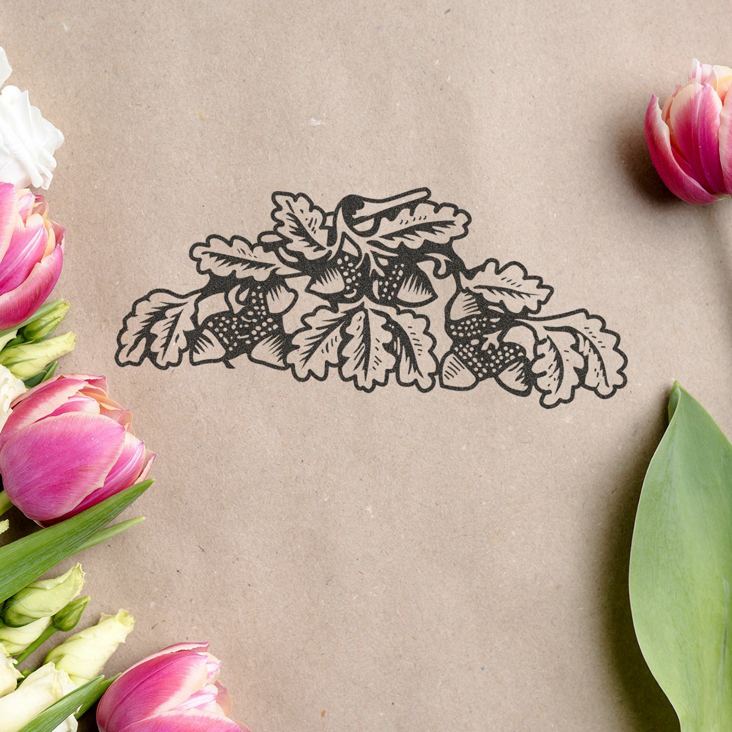 Acorns with Leaves Art Rubber Stamp