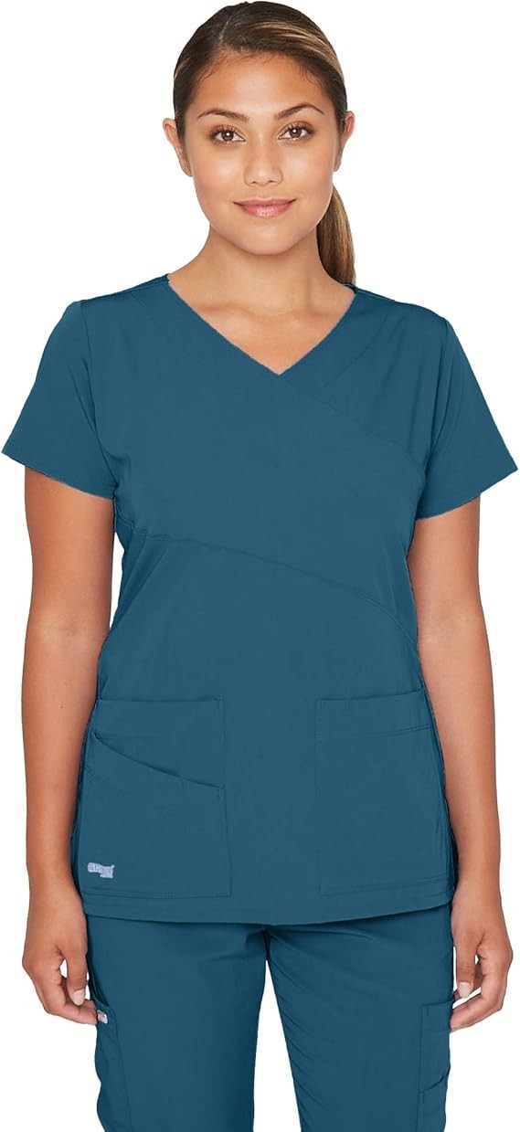 GREYS ANANTOMY SIGNATURE WOMEN MOCK WRAP SCRUB TOP IN BAHAMA IN ALL SIZES #2130