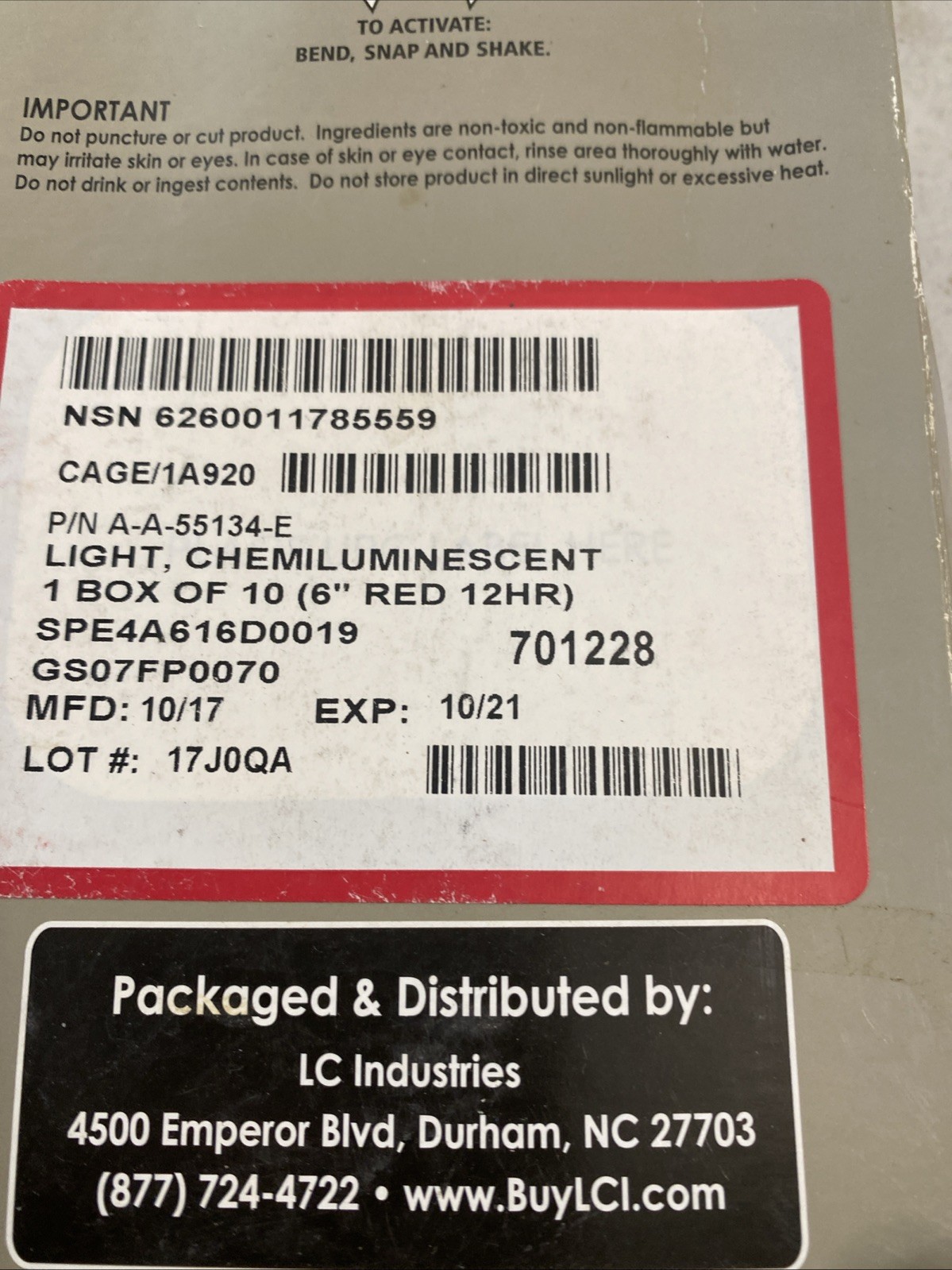 6" Tactical ChemLight - RED 10 Pack