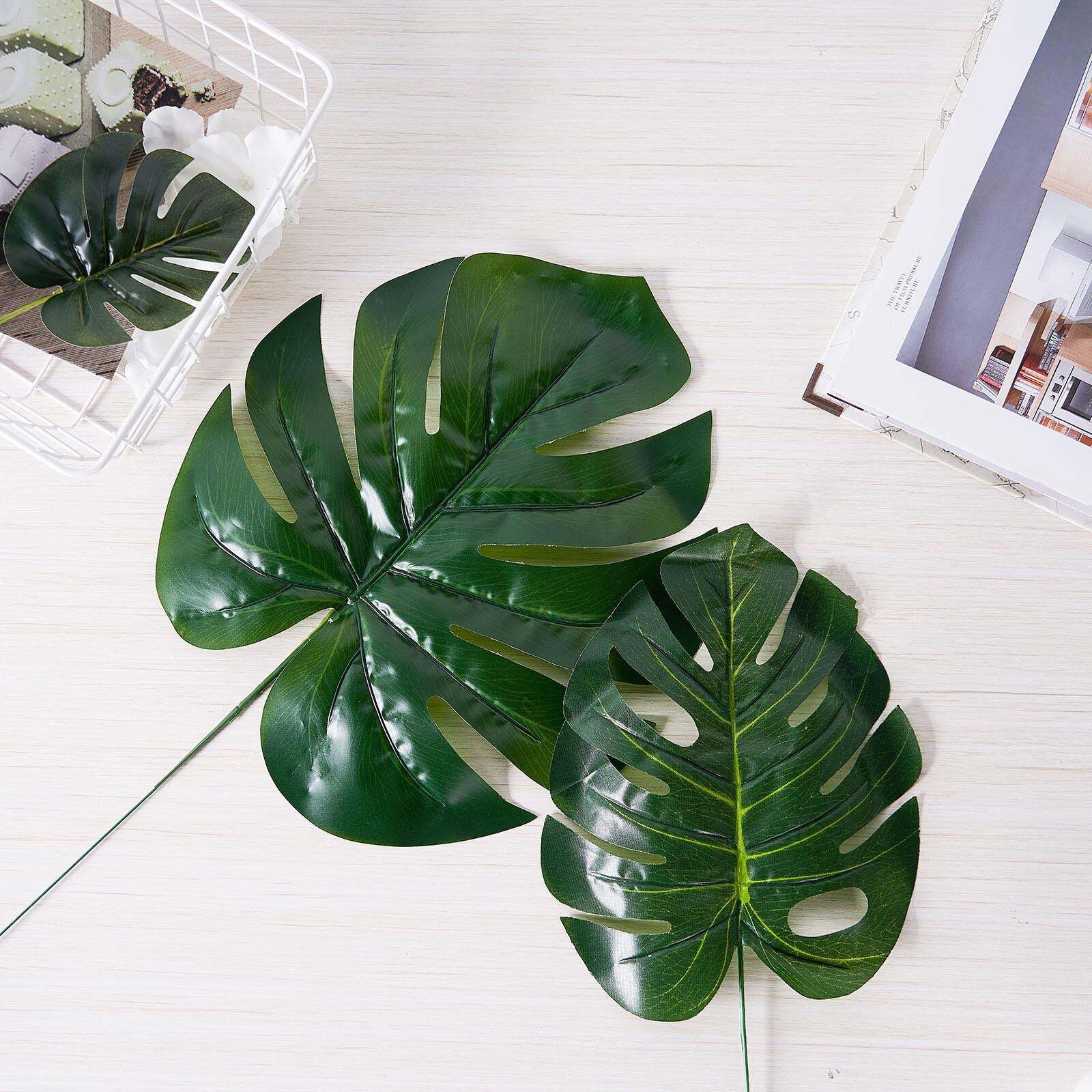 6 Green Monstera ARTIFICIAL LEAVES Tropical Greenery Stem Wedding Party Supplies