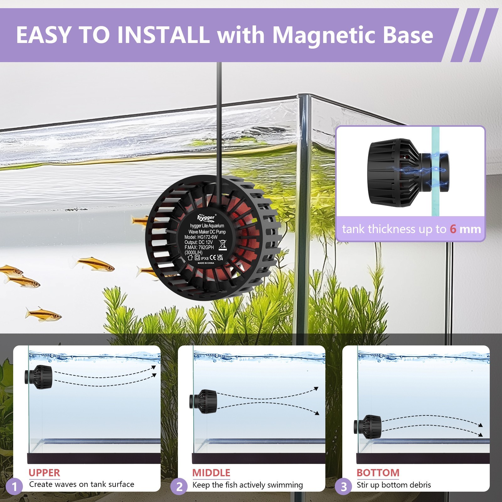 hygger Lite Aquarium Wave Maker Adjustable Circulation Pump for 10-120 Gallon