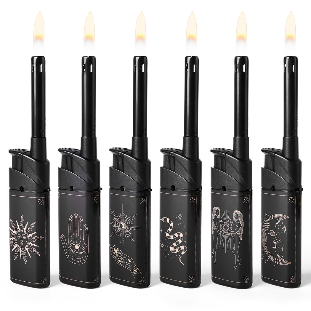 (Butane Included) 6PCS Multipurpose Candle Lighter Refillable Long Wand Lighters