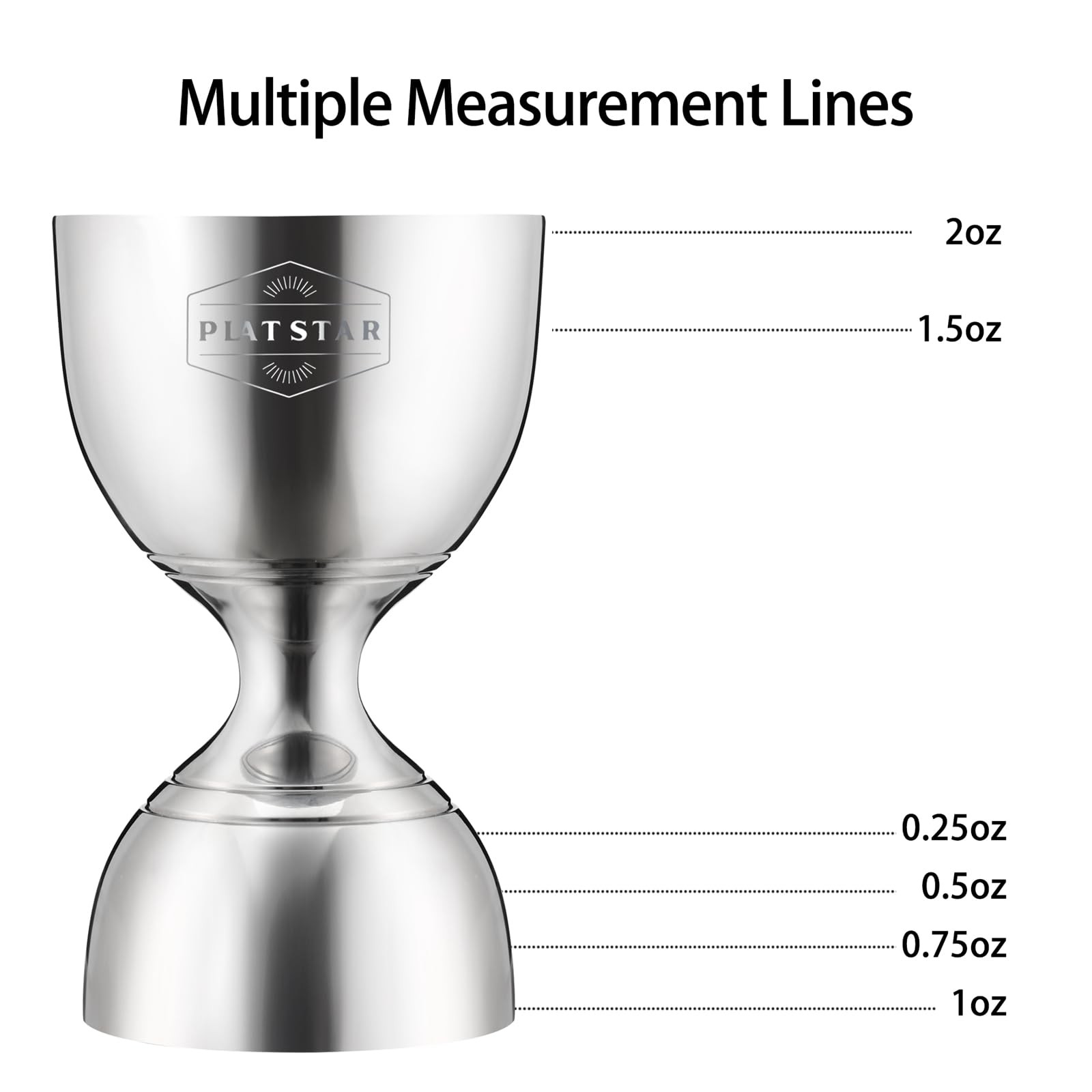 Plat Star Cocktail Measuring Jigger, Shot Measure Dia 2inch X 3.4inch, Silver